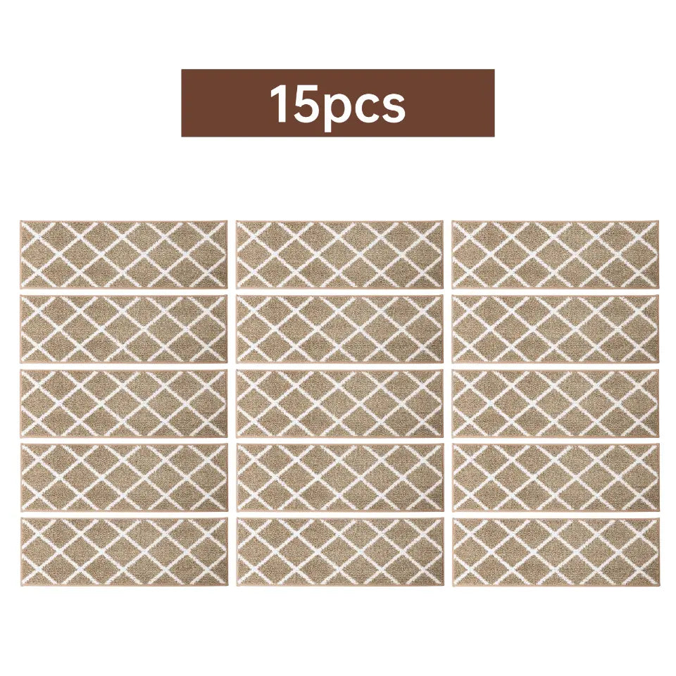 15pcs Set of Beige Diamond Trellis Stair Carpet