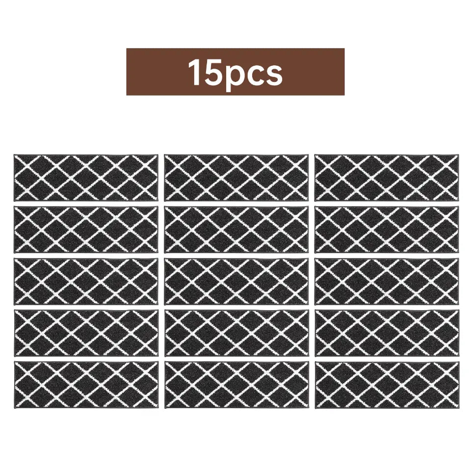 15pcs Set of Black Diamond Trellis Stair Carpet
