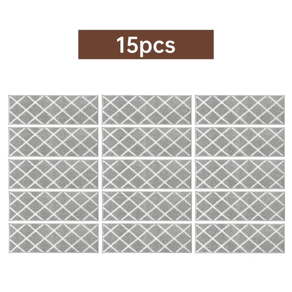 15pcs Set of Grey Diamond Trellis Stair Carpet