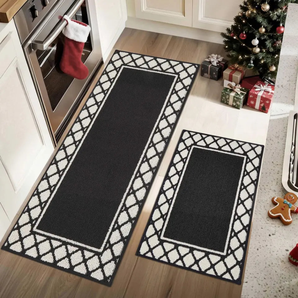 20x30 20x48 Black Grid-Filled Border Cool Kitchen Rugs