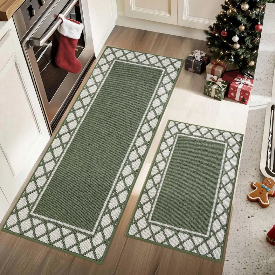 20x30 20x48 Green Grid-Filled Border Cool Kitchen Rugs