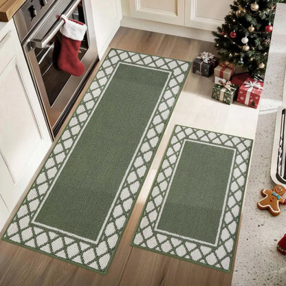 20x30 20x48 Green Grid-Filled Border Cool Kitchen Rugs