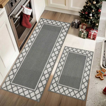 20x30 20x48 Grey Grid-Filled Border Cool Kitchen Rugs