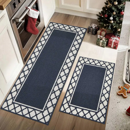 20x30 20x48 Navy Blue Grid-Filled Border Cool Kitchen Rugs