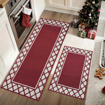 20x30 20x48 Red Grid-Filled Border Cool Kitchen Rugs
