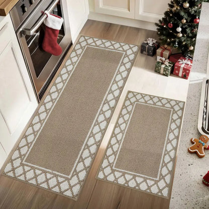 20x30 20x48 Taupe Grid-Filled Border Cool Kitchen Rugs