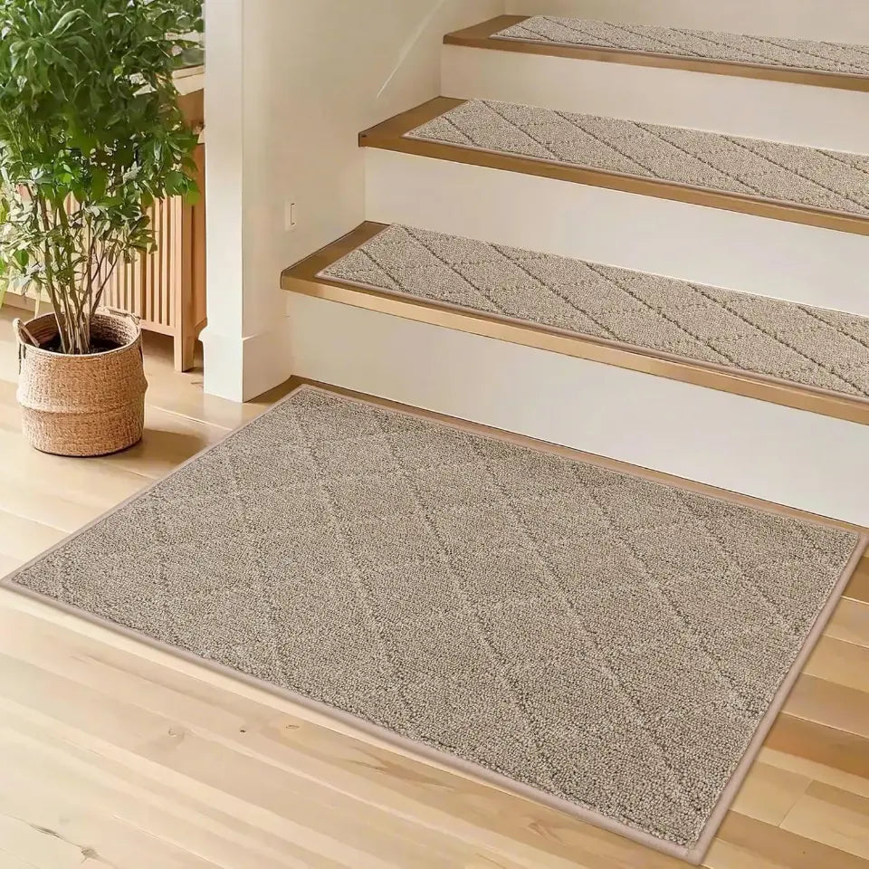 20x32 Beige Diamond Corner Stair Treads on Floor