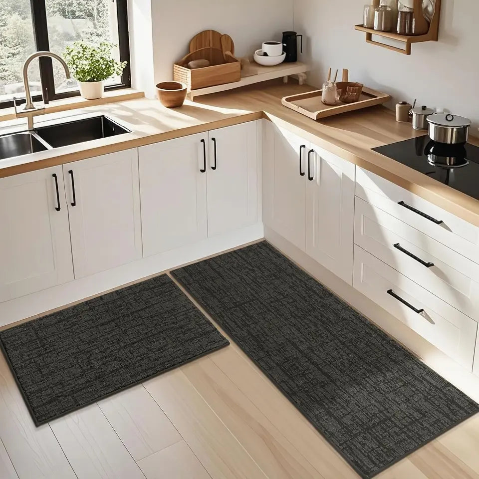 24x36 24x60 Dark Grey Abstract Kitchen Rugs Set for Kitchen Corner Use