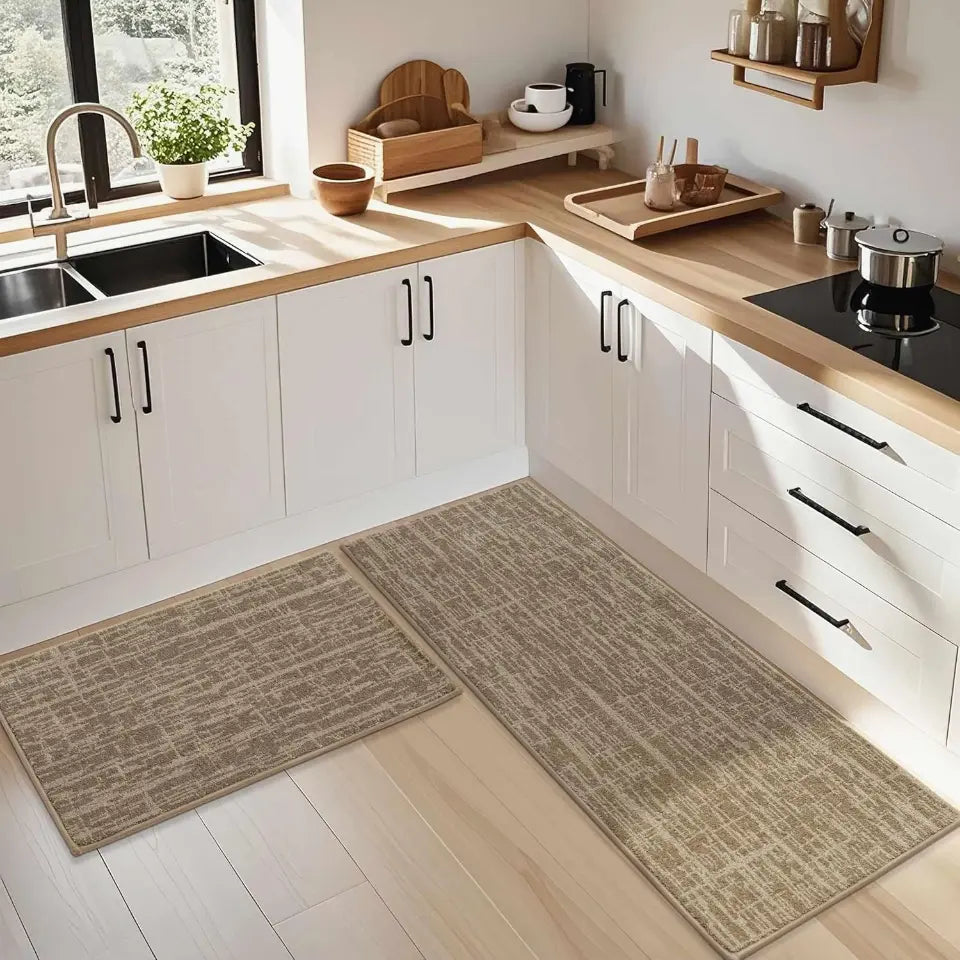 24x36 24x60 Taupe Abstract Kitchen Rugs Set for Kitchen Corner Use