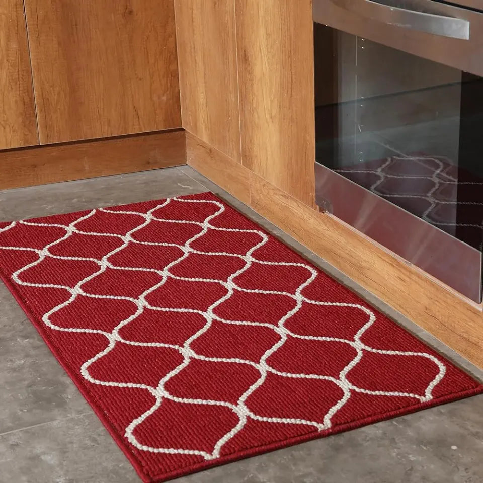 24x48 Red Simple Trellis Kitchen Floor Mats