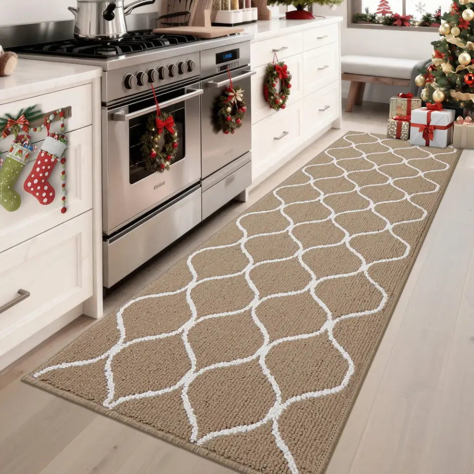 24x71 Beige Simple Trellis Kitchen Floor Mats