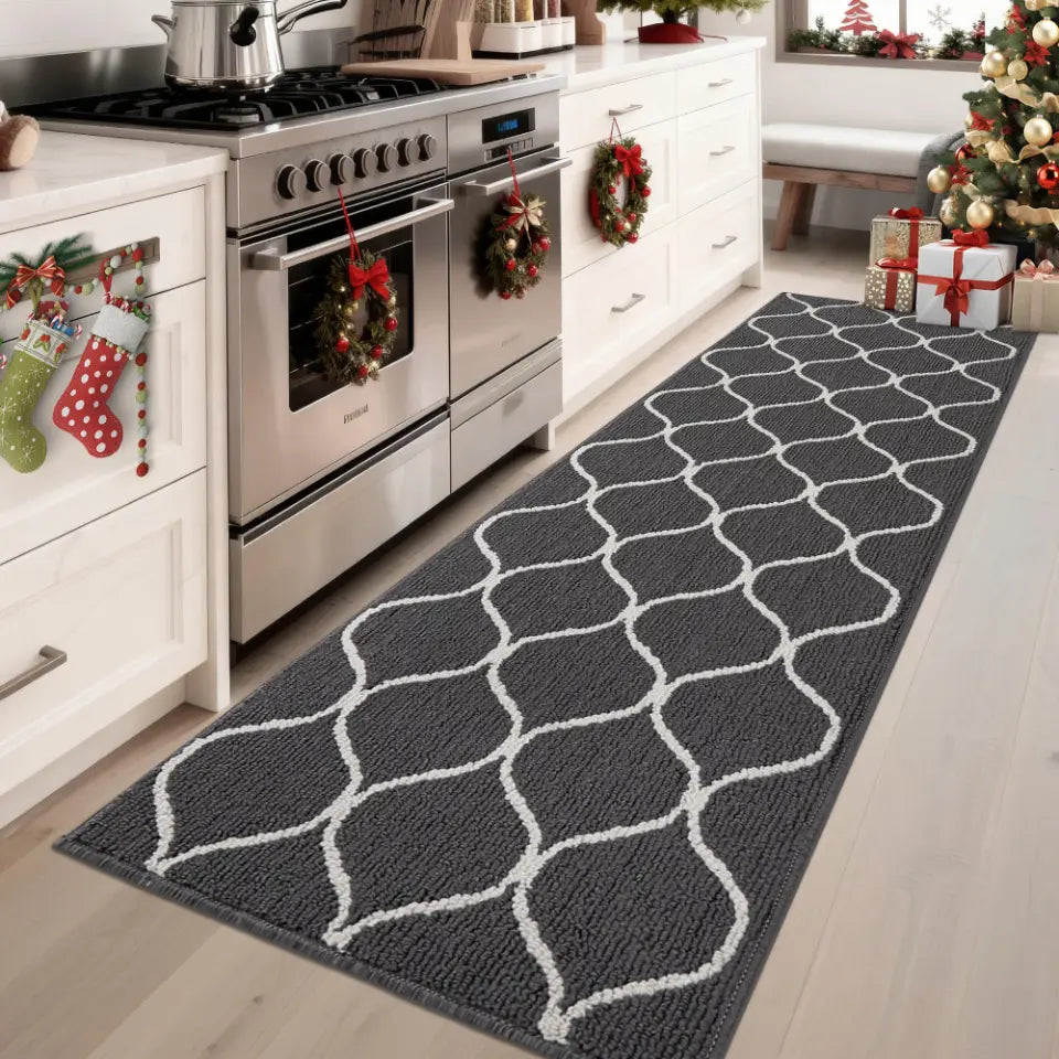24x71 Grey Simple Trellis Kitchen Floor Mats