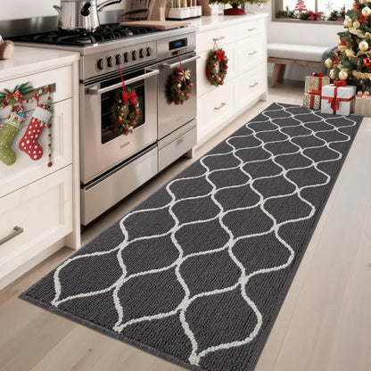 24x71 Grey Simple Trellis Kitchen Floor Mats