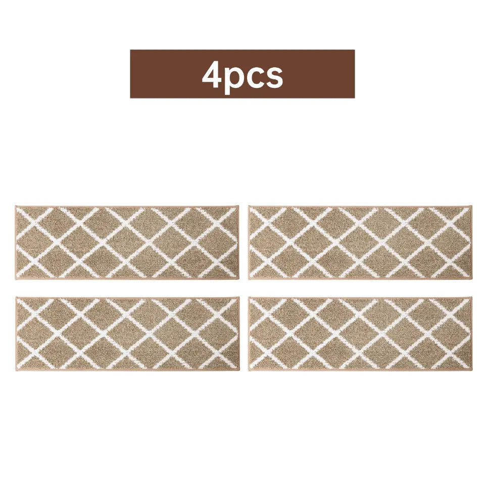 4pcs Set of Beige Diamond Trellis Stair Carpet