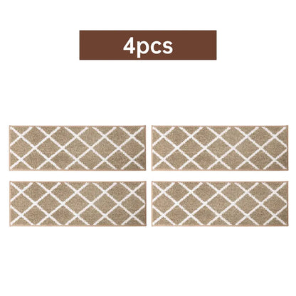 4pcs Set of Beige Diamond Trellis Stair Carpet