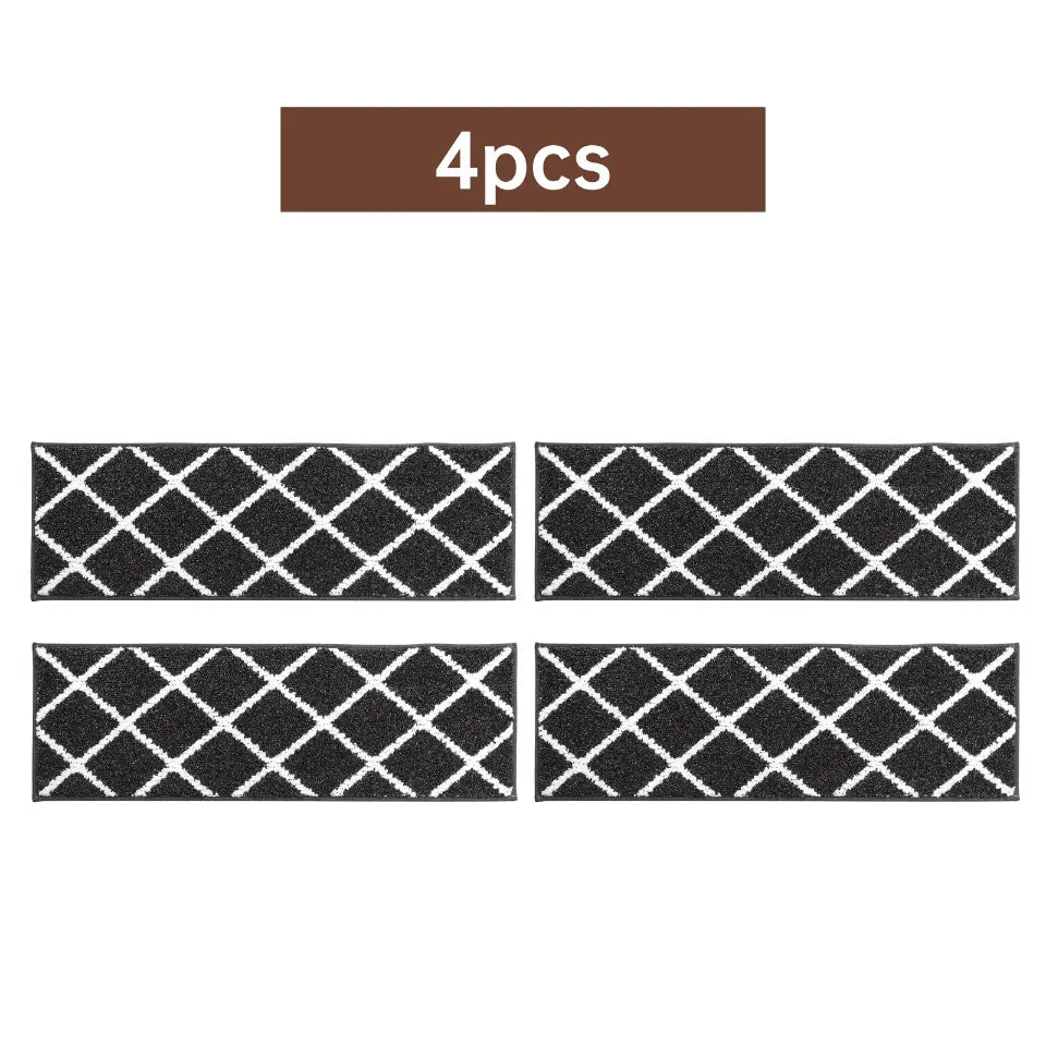 4pcs Set of Black Diamond Trellis Stair Carpet