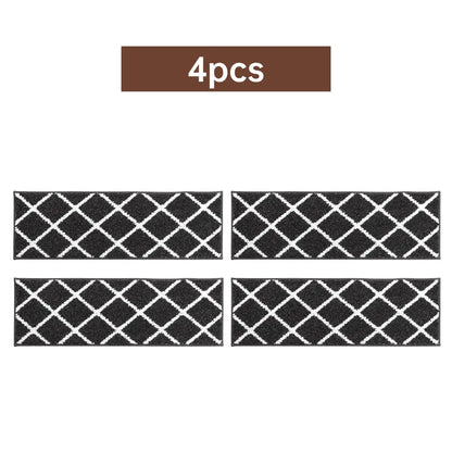 4pcs Set of Black Diamond Trellis Stair Carpet