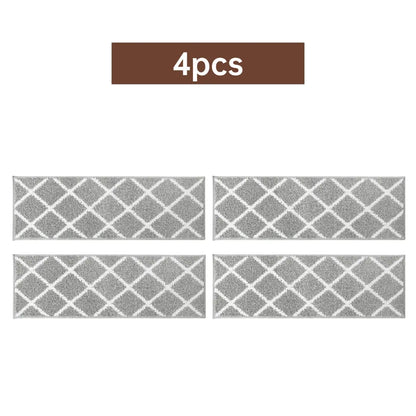 4pcs Set of Grey Diamond Trellis Stair Carpet