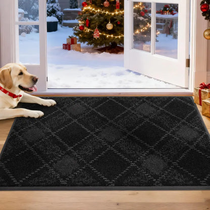 Black 20x32 Plaid Door Mats