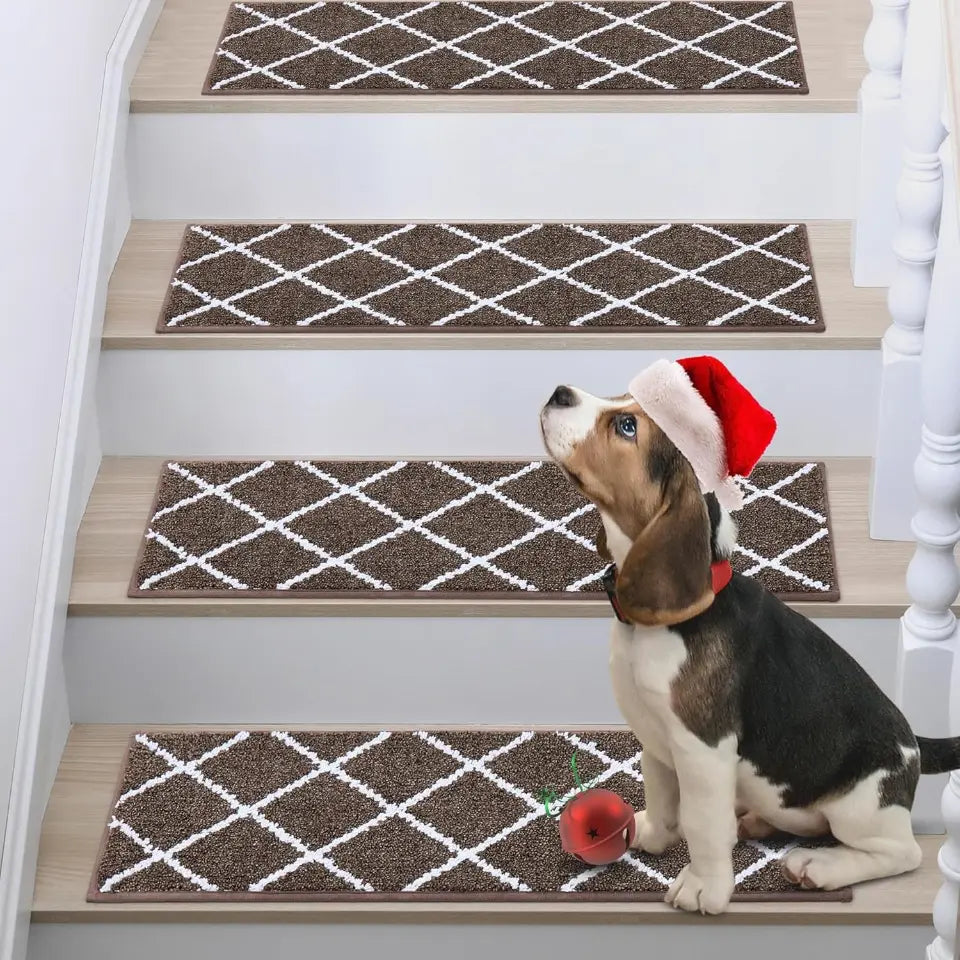 Brown Diamond Trellis Stair Tread Carpet Mats