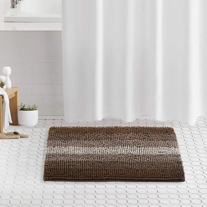 Brown Gradient Stripe Bath Rug before Bath Curtain