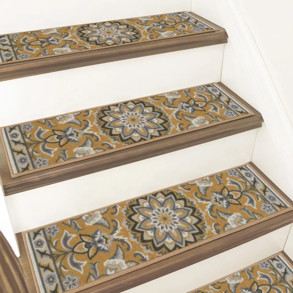 Brown and Grey Floral Stair Treads