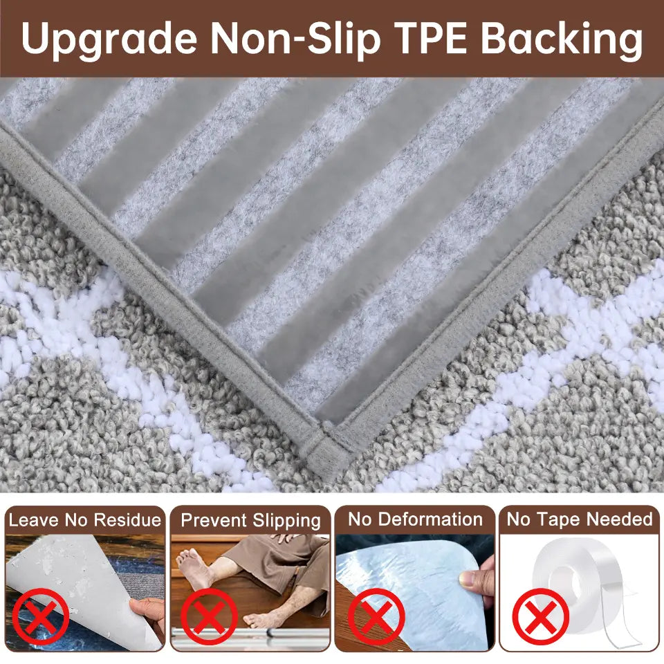 COSY HOMEER Grey Diamond Trellis Stair Treads with Upgrade Non-Slip TPE Backing