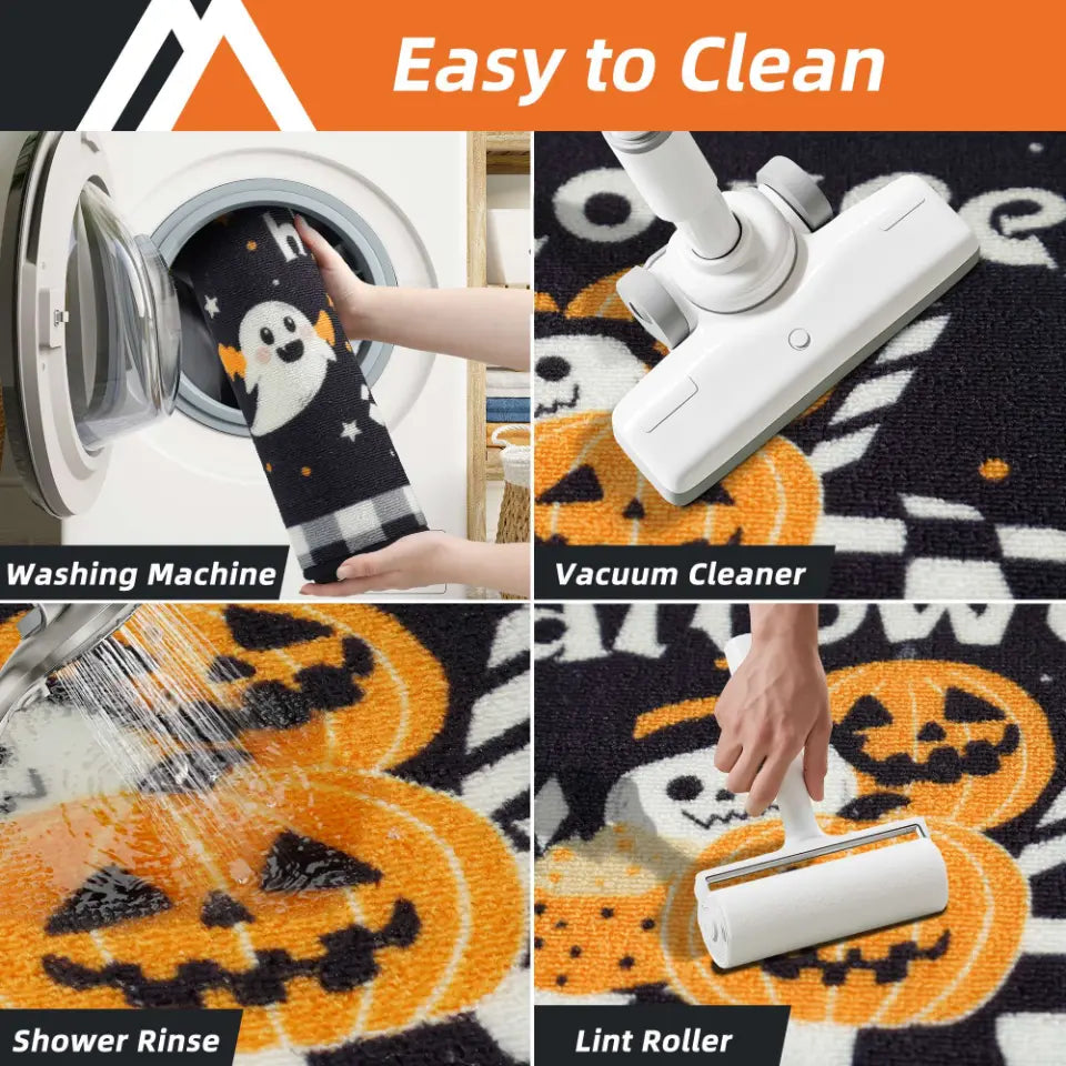 Easy Cleaning Halloween Ghost and Pumpkin Kitchen Mat