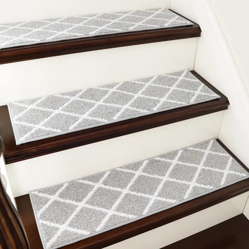 Grey Diamond Trellis Stair Tread Carpet Mats
