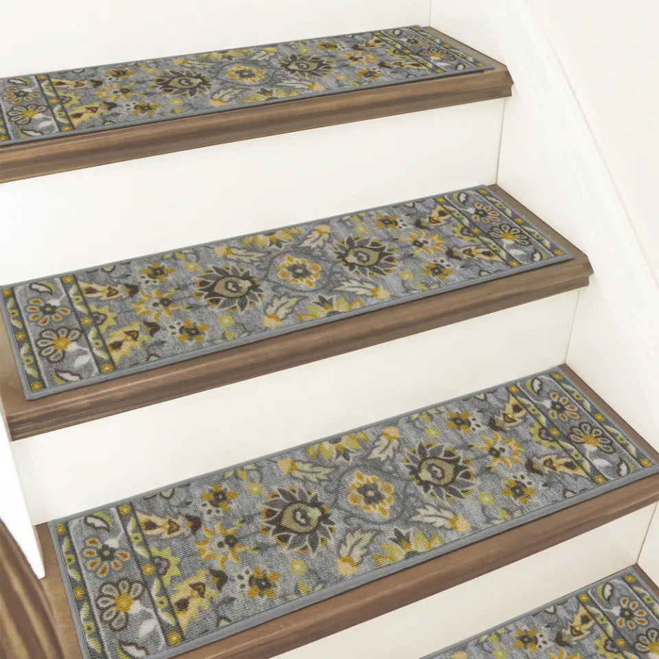 Grey and Yellow Floral Stair Treads