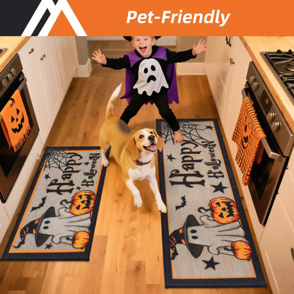 Kid and Dog Happy Halloween Kitchen Runner