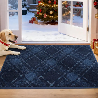 Navy Blue 20x32 Plaid Door Mats