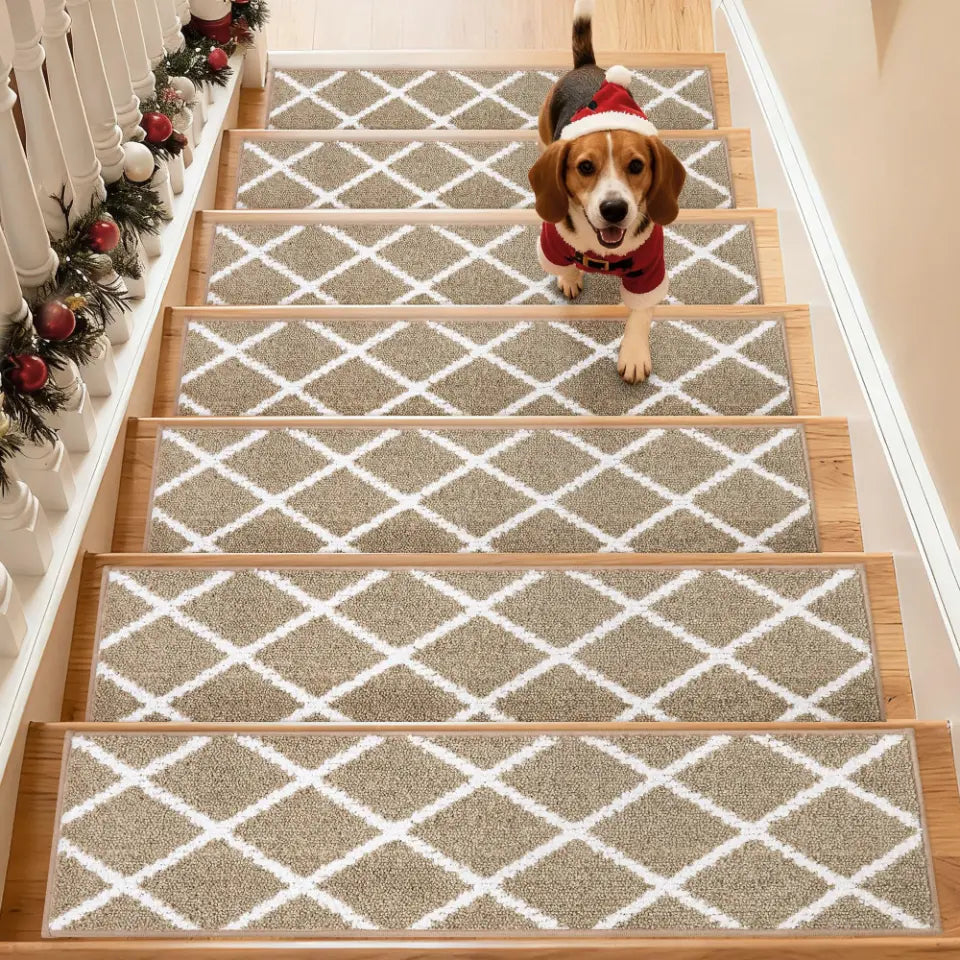 Set of 7 Taupe Diamond Trellis Stair Carpet
