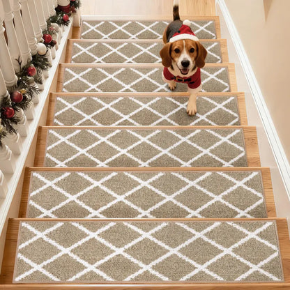 Set of 7 Taupe Diamond Trellis Stair Carpet