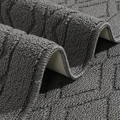 Side Backing View Image of Grey Wave Geometric Kitchen Mat