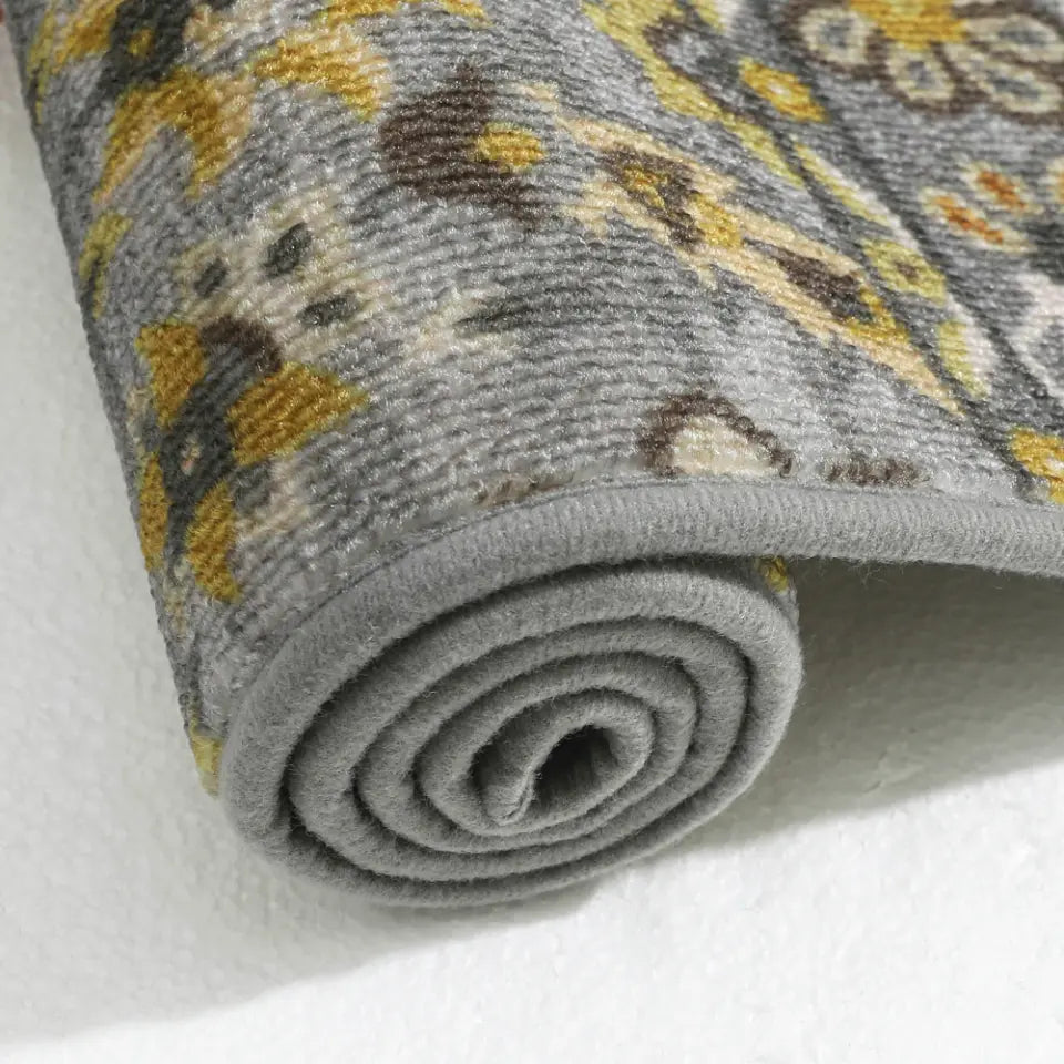 Texture Details of Grey and Yellow Floral Stair Treads
